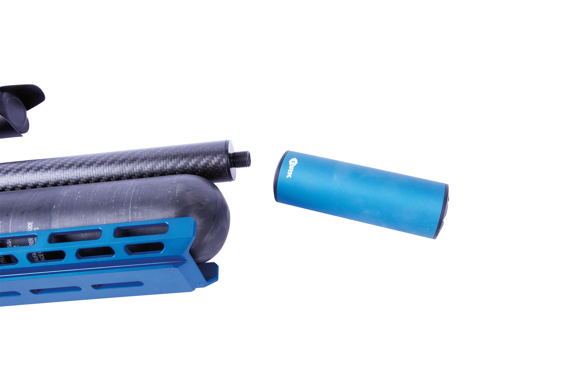 The blue anodised ML silencer fitted to the Ghost SE.