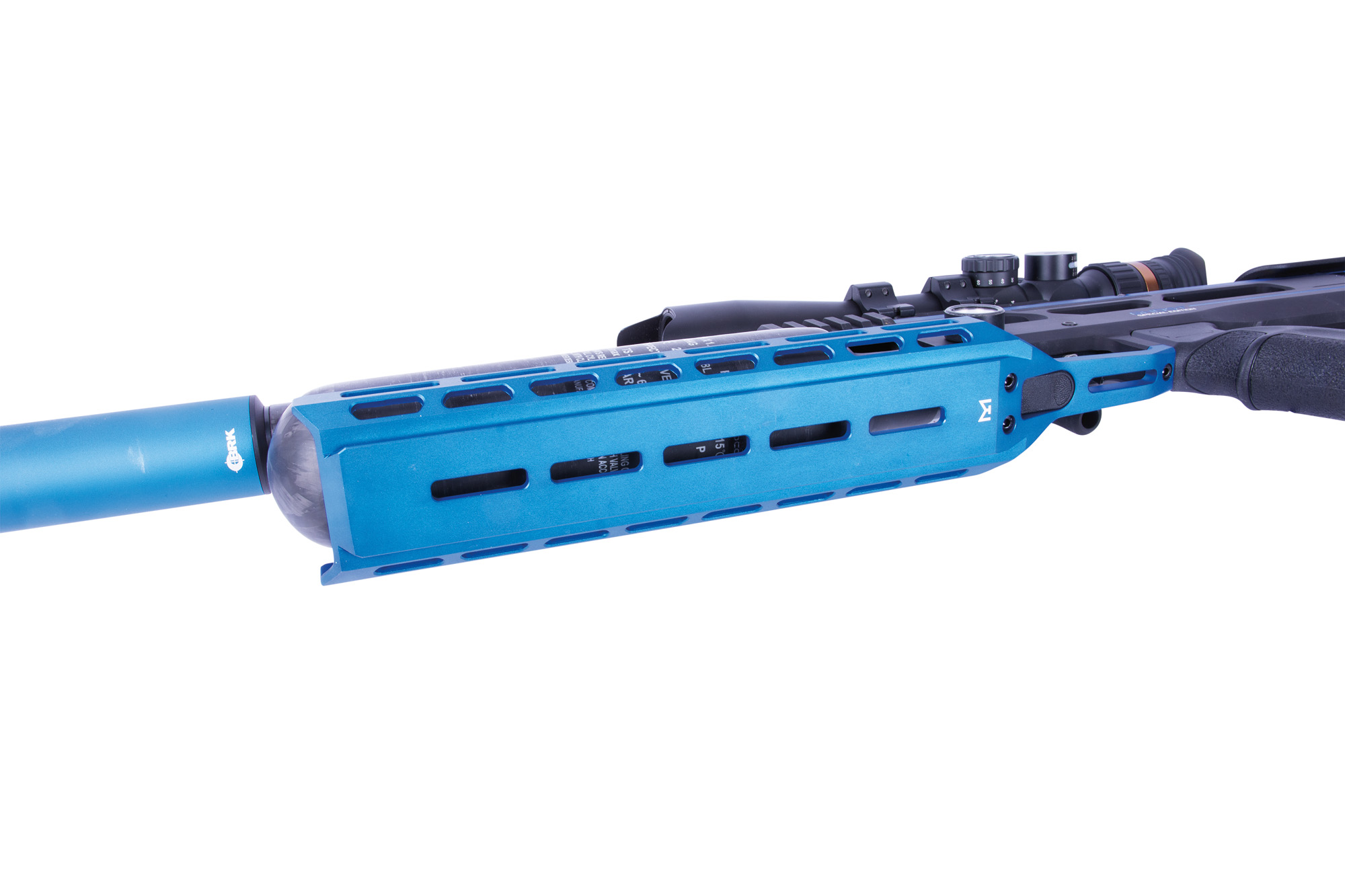 The full-length Arca rail and M-LOK slots on the underside of the Ghost SE.