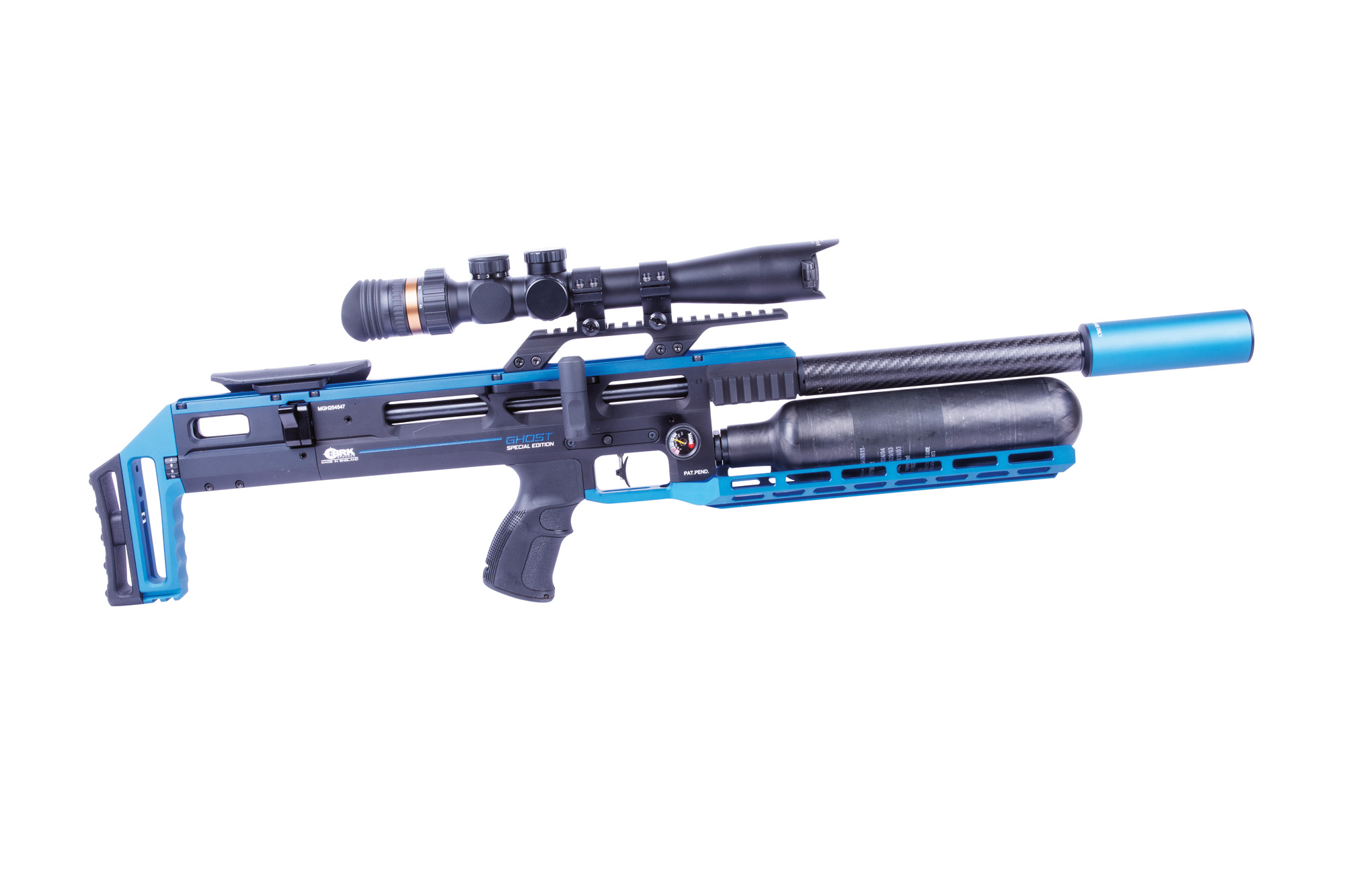 The BRK Brocock Ghost SE PCP air rifle in its full configuration.