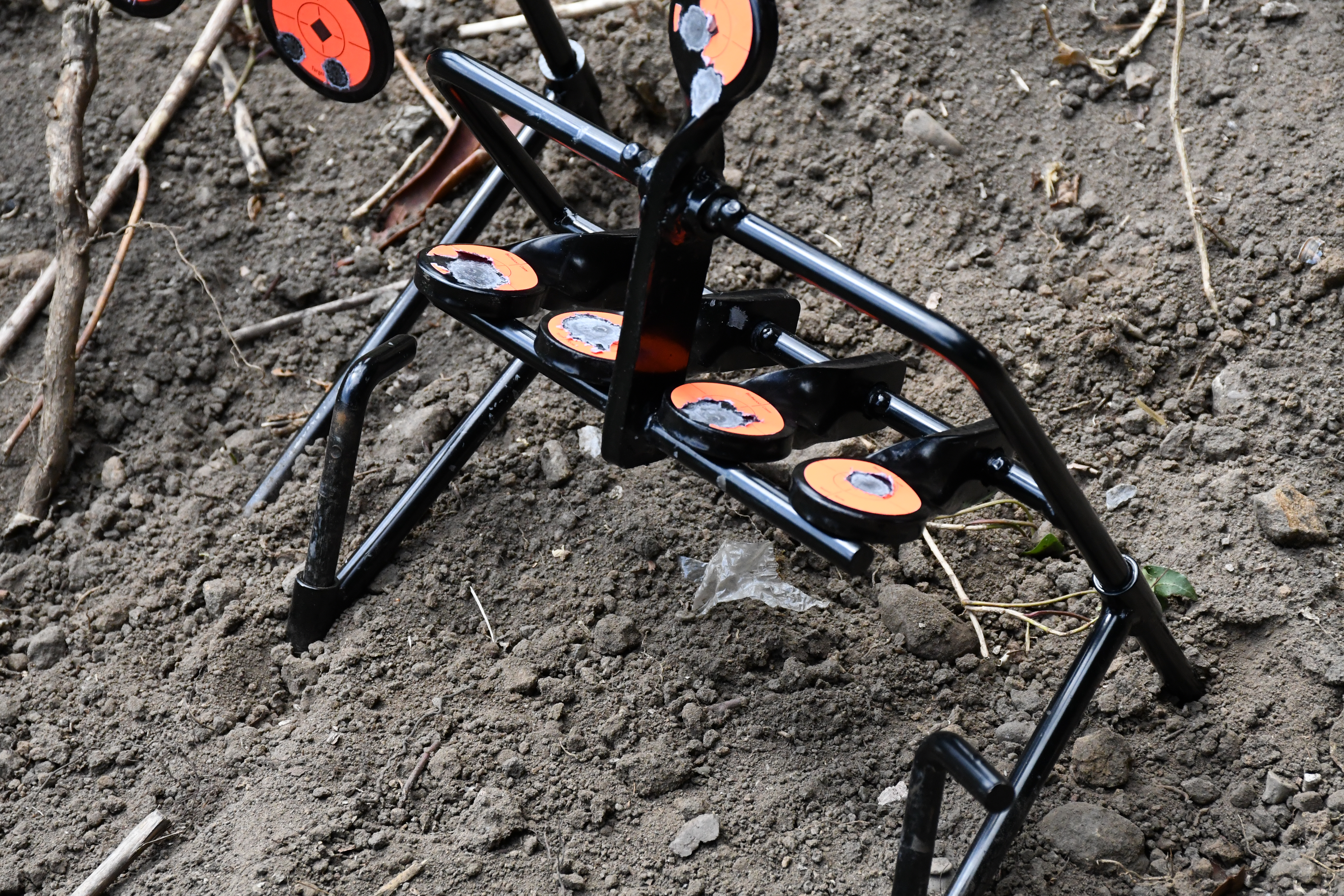 The Birchwood Casey Expert .22 target, which features smaller and thicker steel gongs.