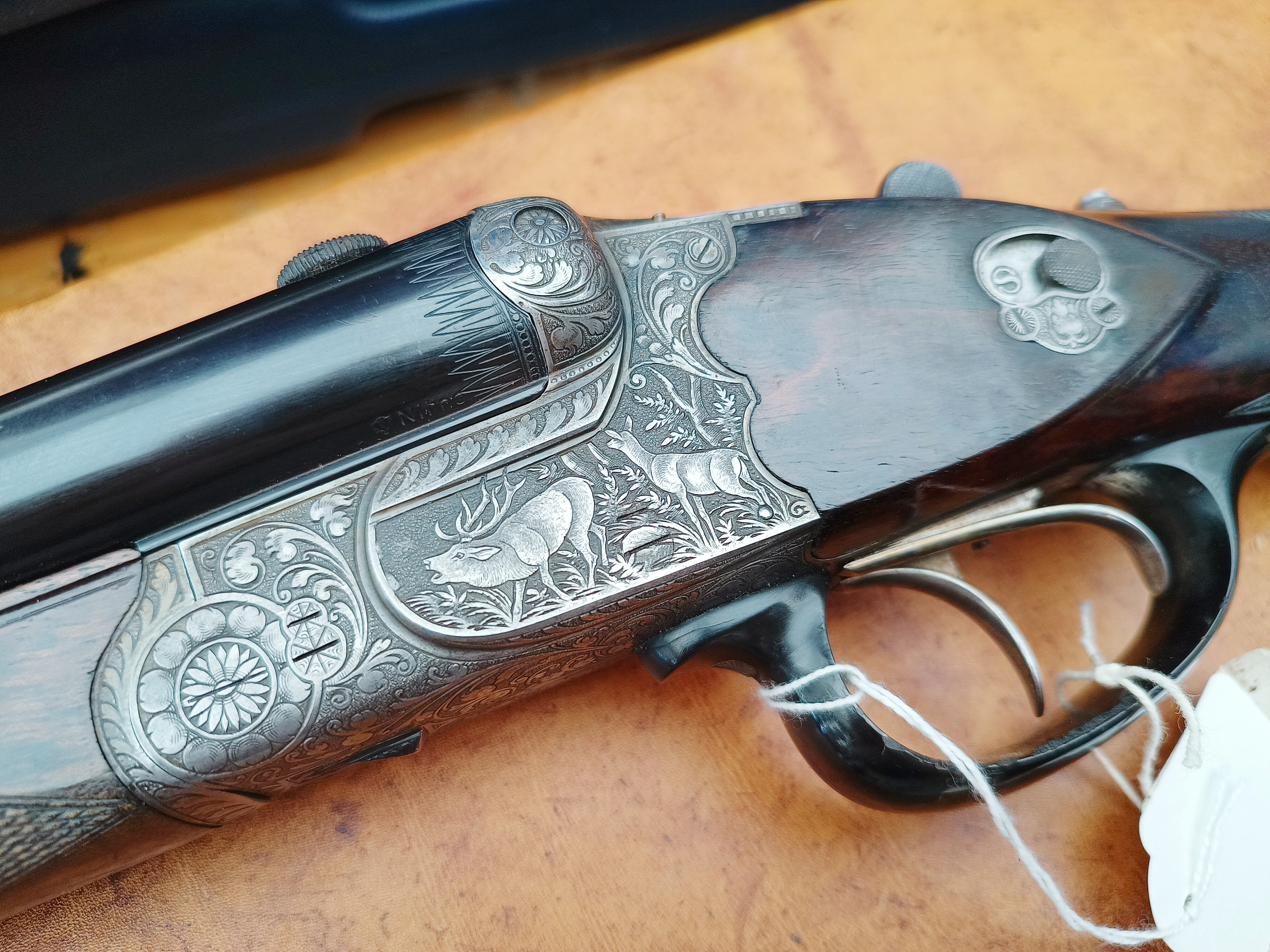 A vintage German three-barrelled Drilling firearm as seen at Cheshire Gun Room.