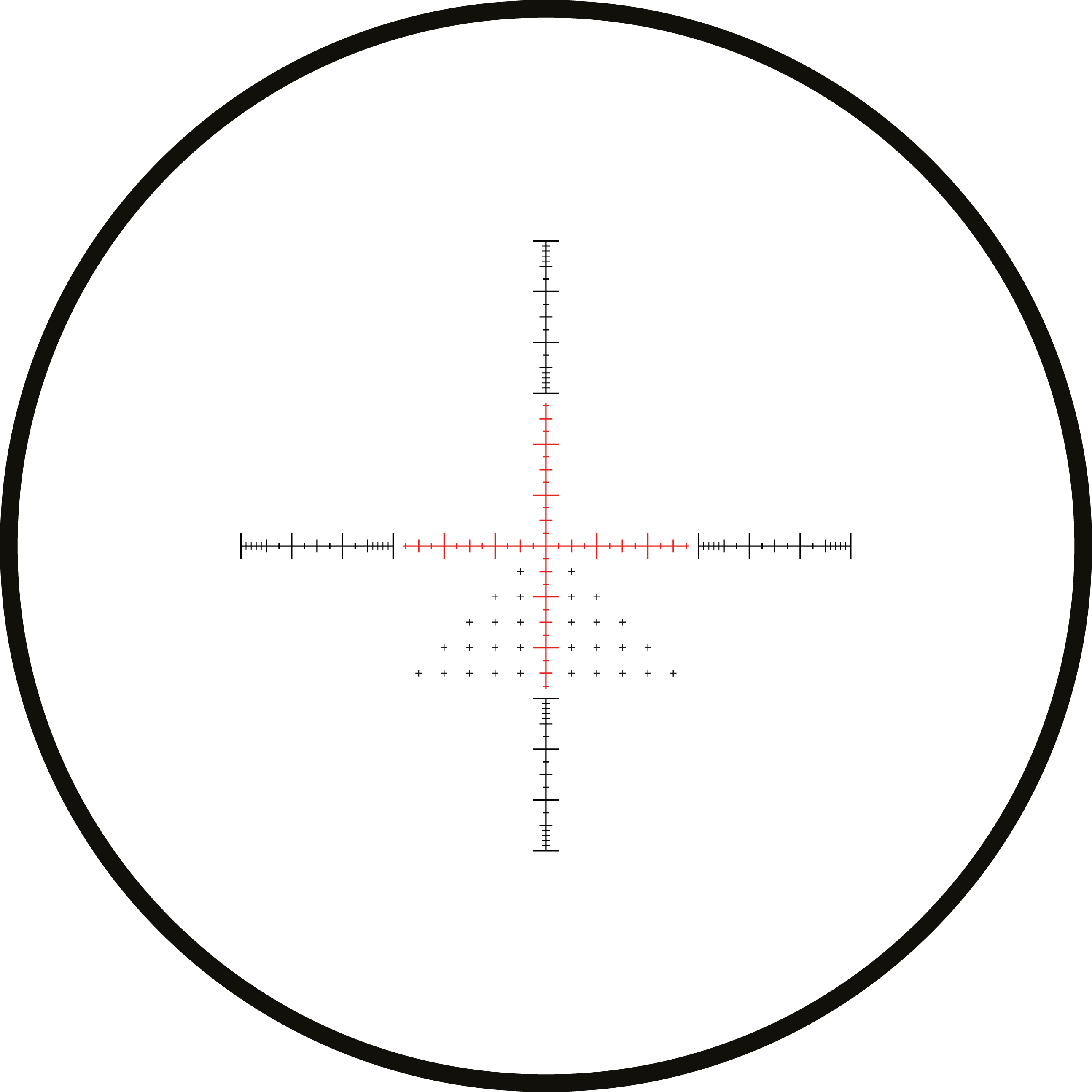 A diagram of the 10x Half Mil illuminated reticle from Hawke.