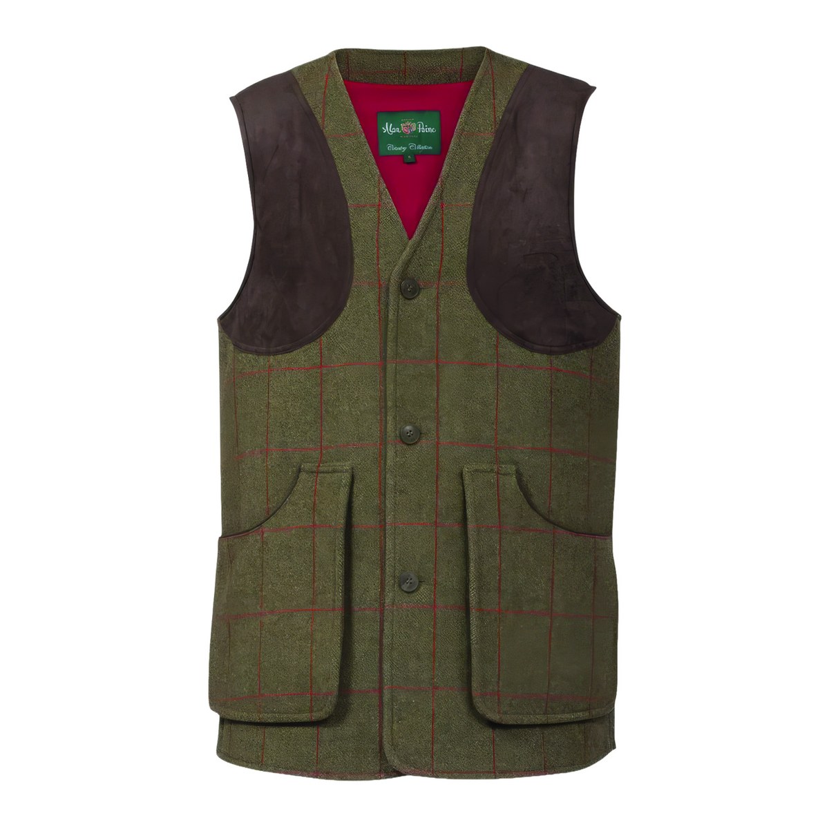 Alan Paine Combrook tweed shooting waistcoat for men, with suede shoulder patches