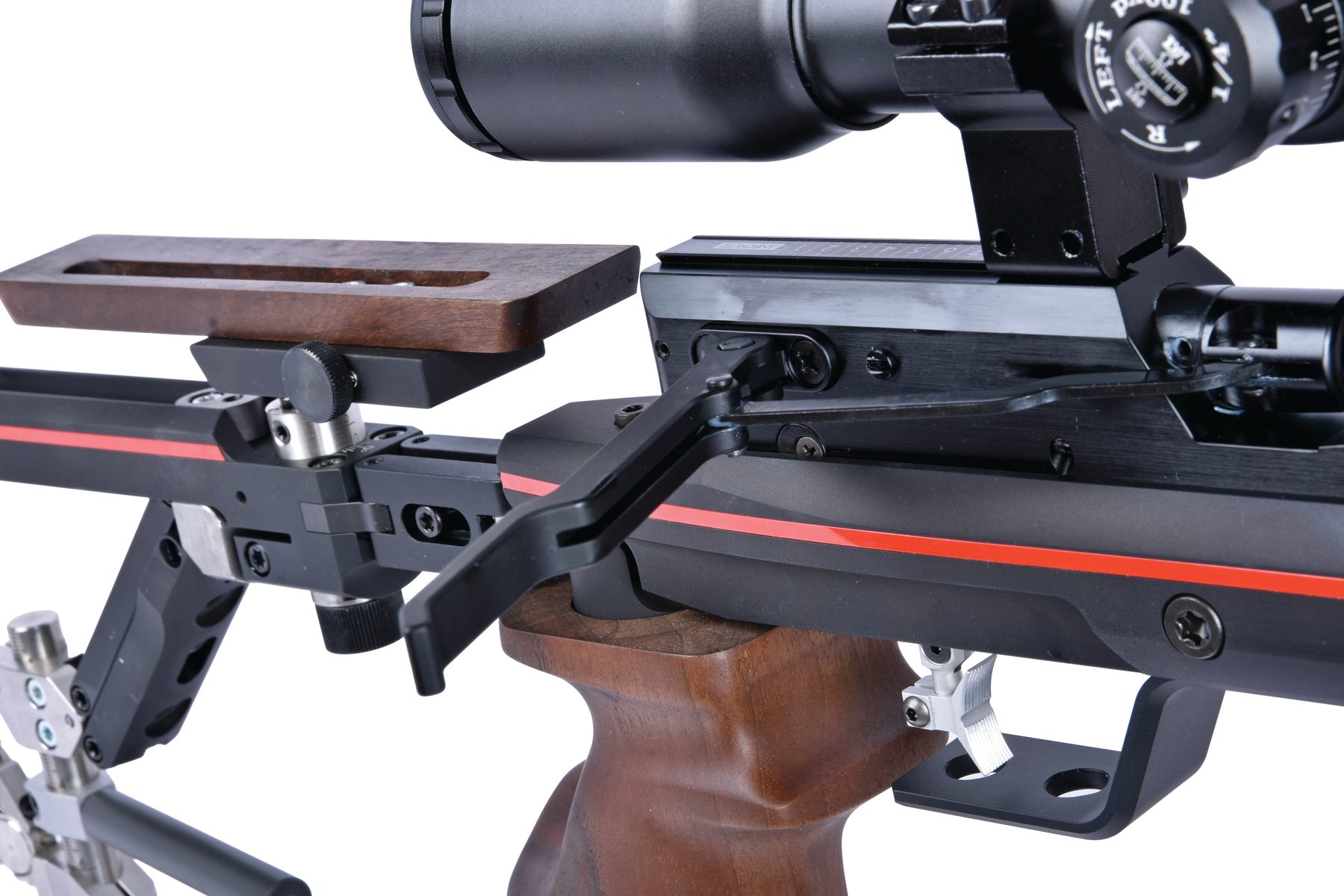The adjustable cheekpiece and butt assembly on the Anschütz 9015
