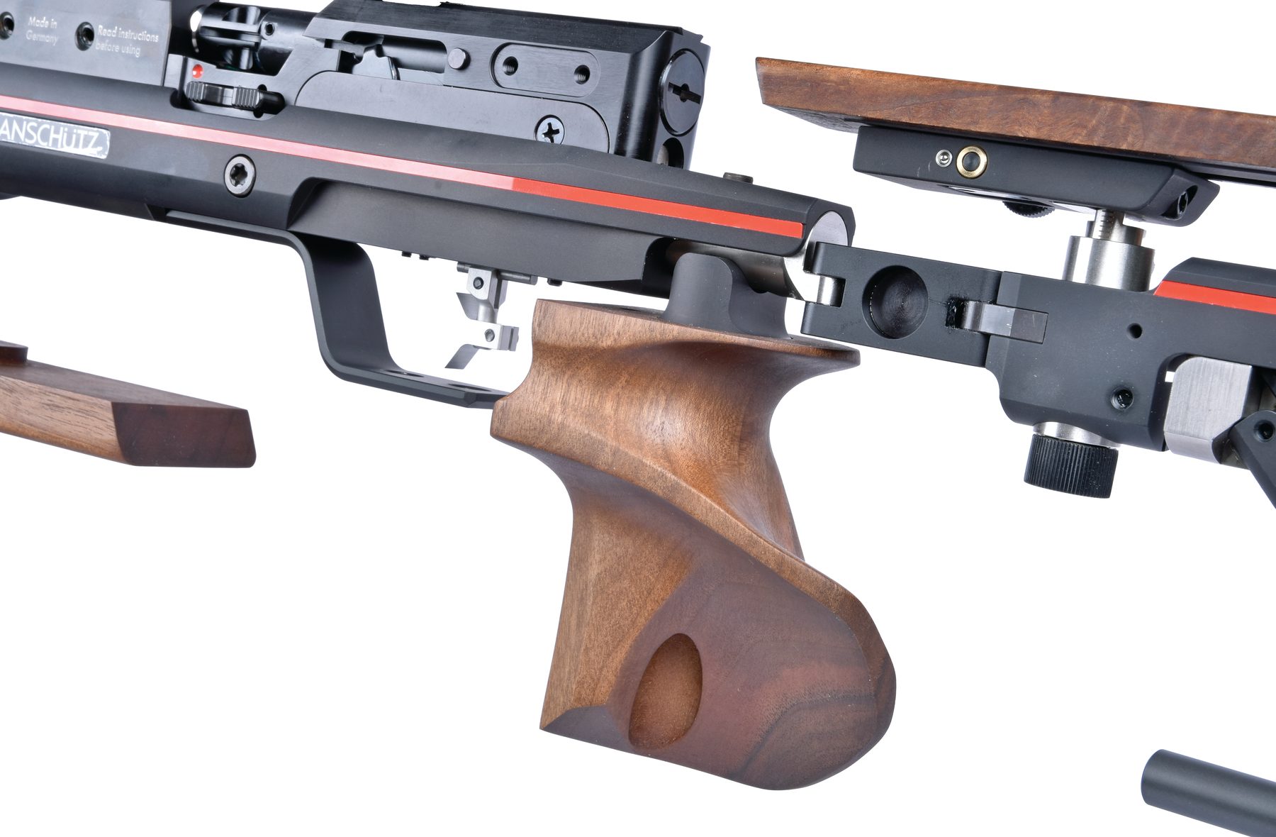 The adjustable oiled walnut pistol grip on the Anschütz 9015