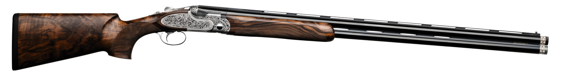 Beretta DT11 EELL over-and-under with full-coverage game scene engraving and figured walnut stock