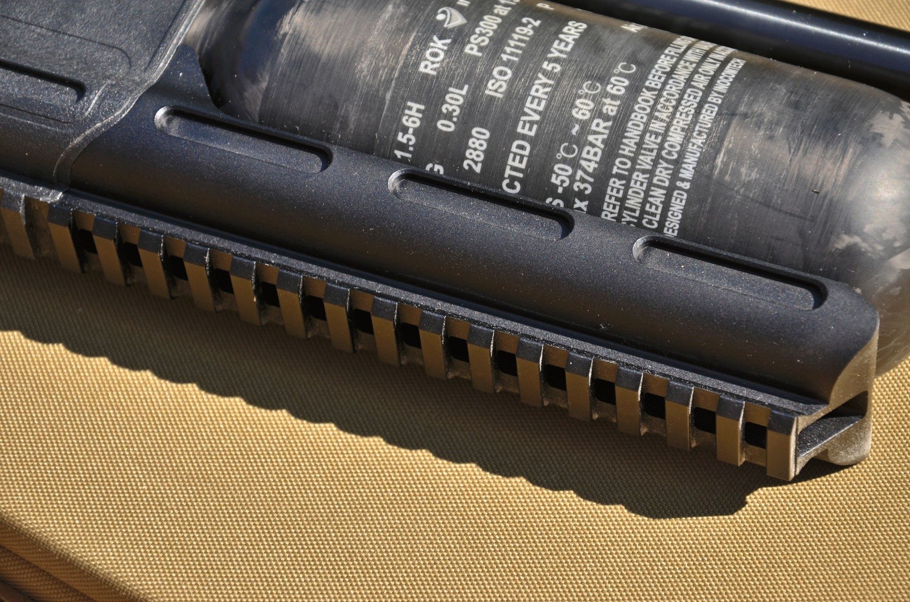 The optional aluminium Picatinny accessory rail bolted to the forend of the BSA XT-SL