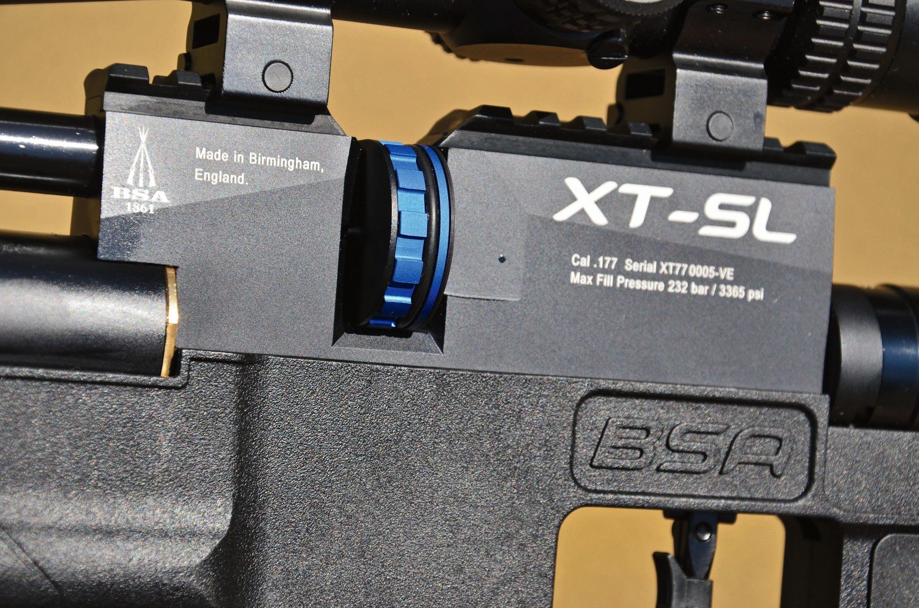 The BSA XT-SL breech block with a 12-shot magazine installed from the left