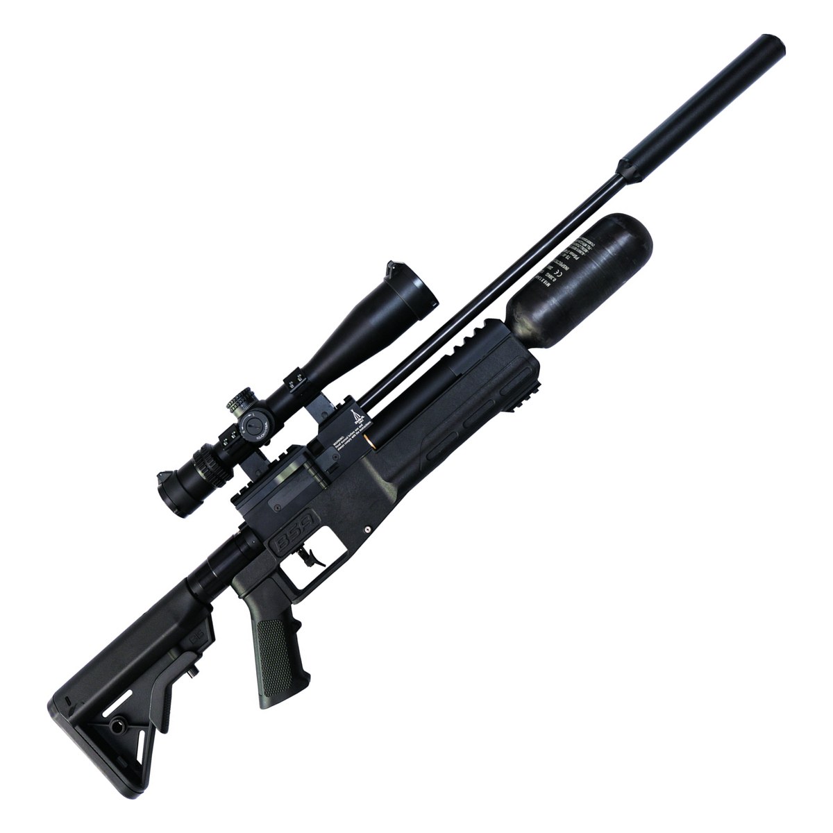 BSA XT-SL regulated PCP air rifle with carbon bottle, moderator and adjustable polymer stock