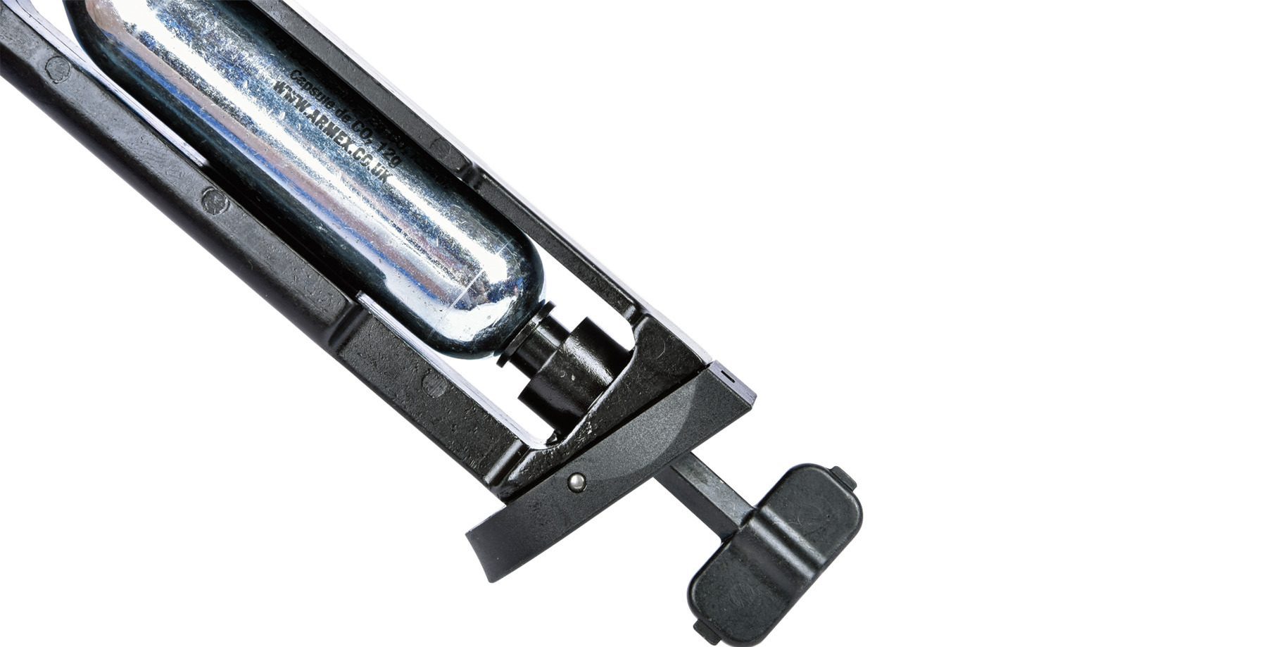 Piercing the 12g CO2 cartridge in the Ekol ESP92B magazine with the supplied key