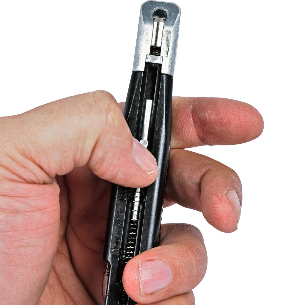 The Ekol ESP92B magazine held in the hand, showing its lockable loading tab