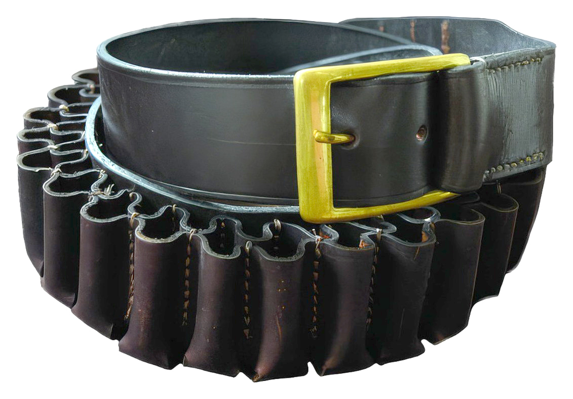 Fine Shooting Accessories double row bridle hide cartridge belt with solid brass buckle