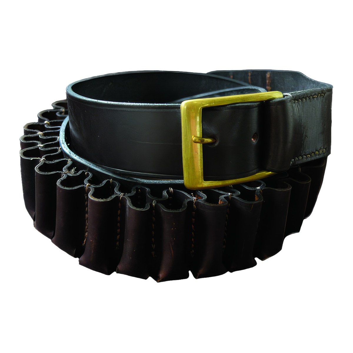 Fine Shooting Accessories double row bridle hide cartridge belt with solid brass buckle