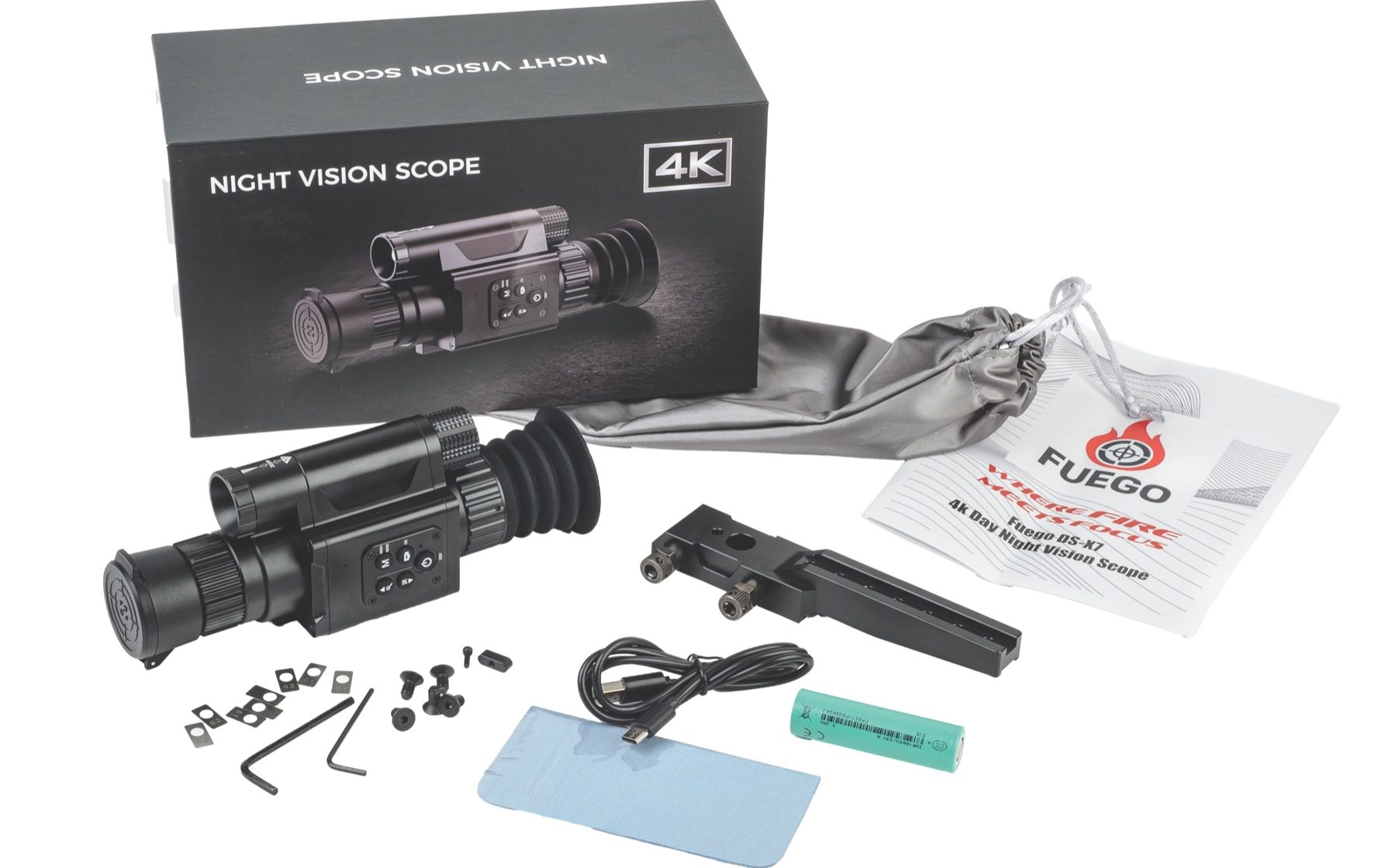 Fuego DS-X7 scope with box, battery, SD card, mount, cable and carry pouch
