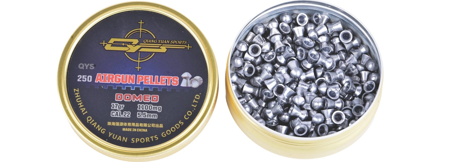 Tin of QYS 17gr .22 Domed airgun pellets
