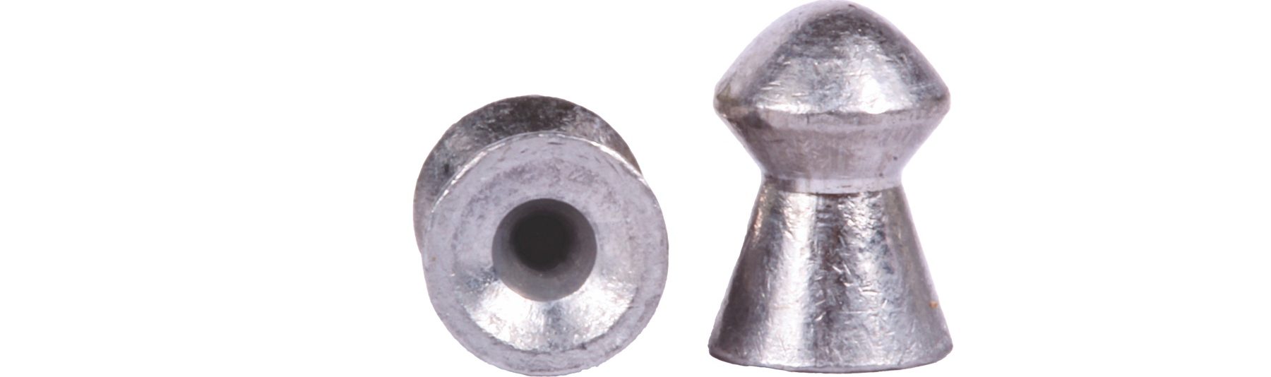 QYS 20gr .22 Domed pellet shown skirt-on and in profile