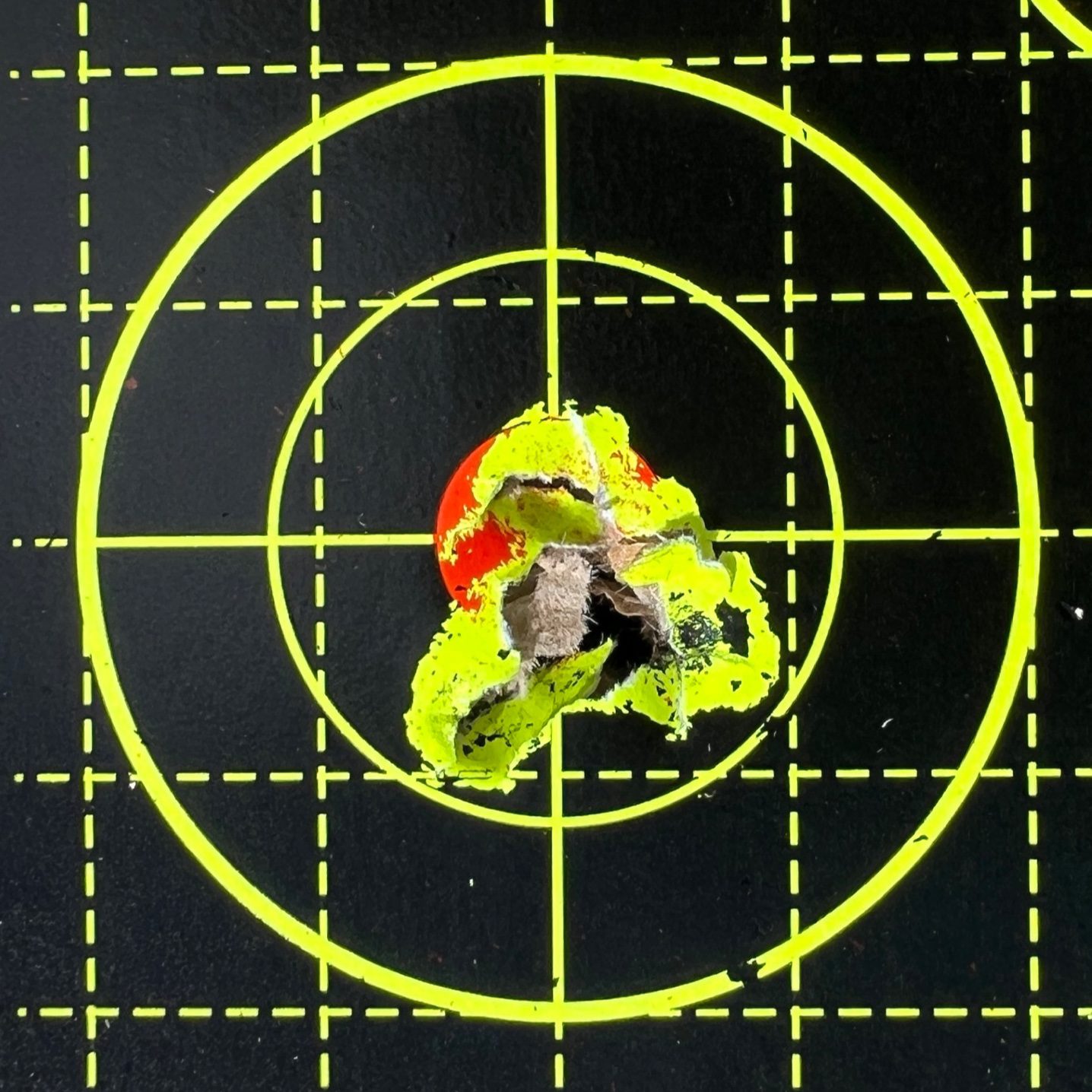 Five-shot group from QYS 20gr .22 Domed pellets at 30 metres